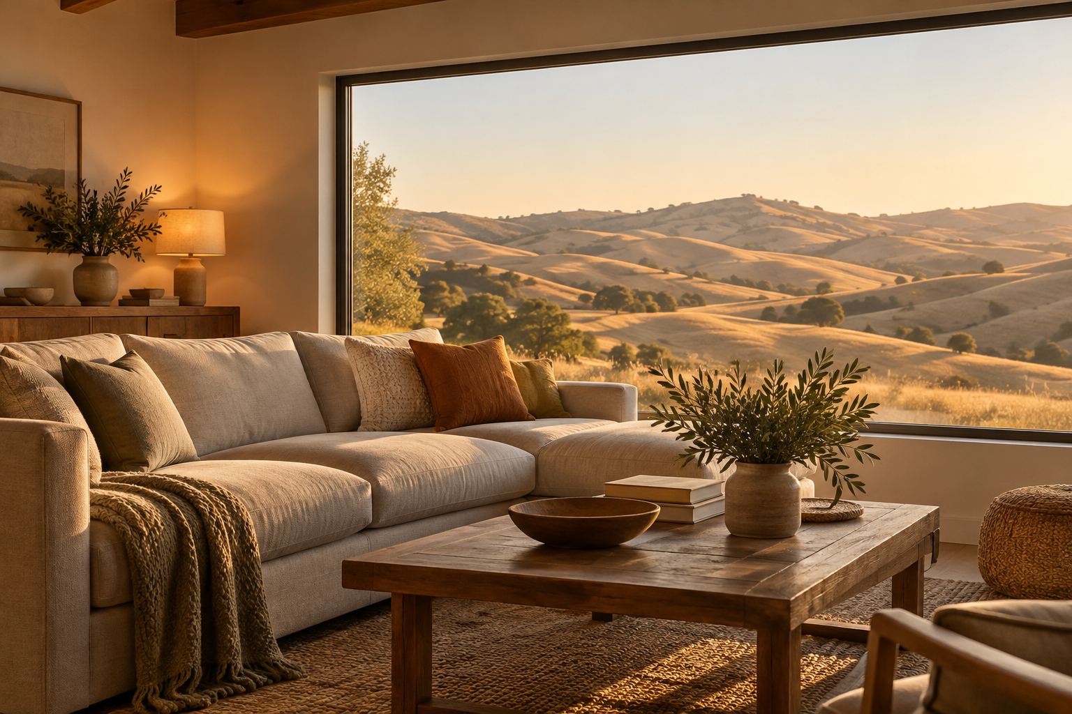 A cozy Novato living room, illustrative